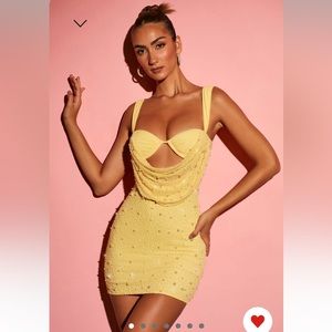 Low Cowl Neck Embellished
Mini Dress in Yellow